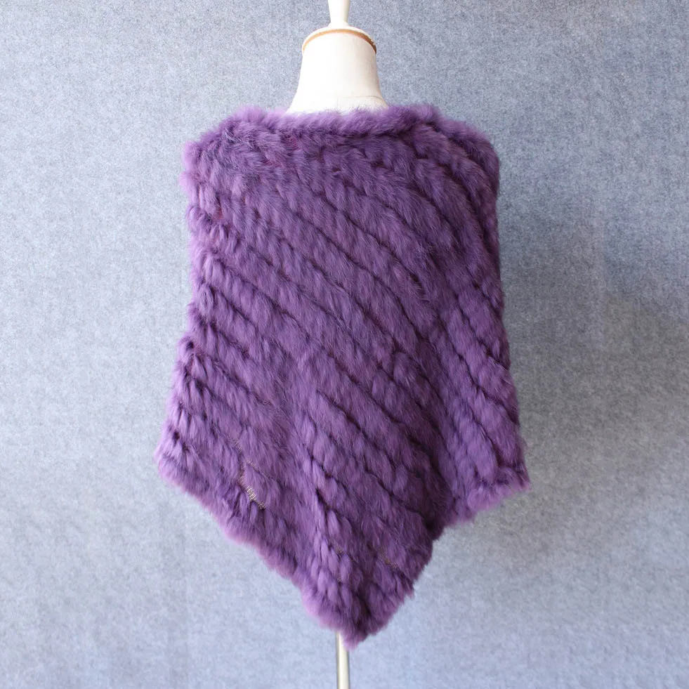 dark purple Женское пончо с кроличьим мехом без рукавов, вязаная накидка, Женская шаль, весна-Зима, модная треугольная пушистая женская накидка - Цвет: dark purple