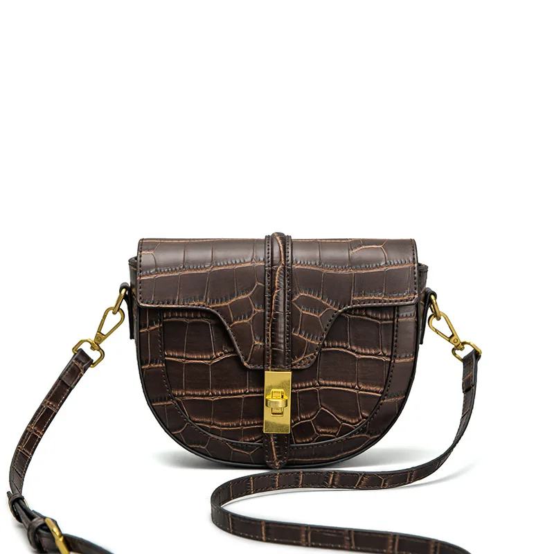 Deep Brown Винтажное седло с крокодиловым узором и пряжкой высокого качества, сумки через плечо, маленькие пачки, женские сумки - Цвет: Deep Brown