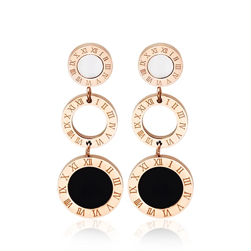 Rose Gold Plated QLZBAO,, серьги из розового золота 361л, ювелирные изделия из нержавеющей стали, модные римские цифры, серьги-подвески для женщин, свадебный подарок - Окраска металла: Rose Gold Plated