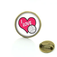 jweijiao vintage fashion color volleyball brooches sports style peace love volleyball badge pins women men jewelry sp186
