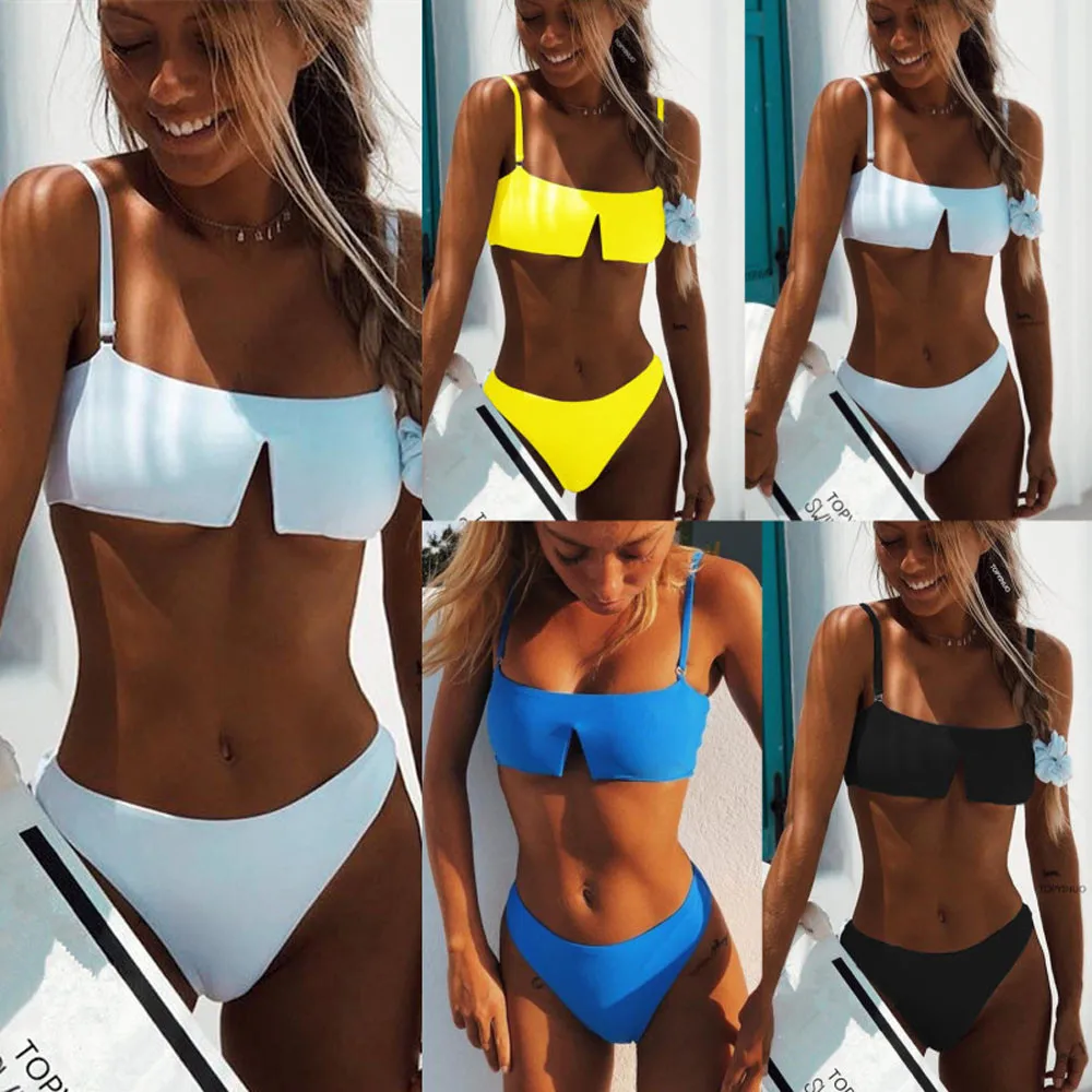 Летние женские купальник женский сплошной белого синего желтого черного цвета