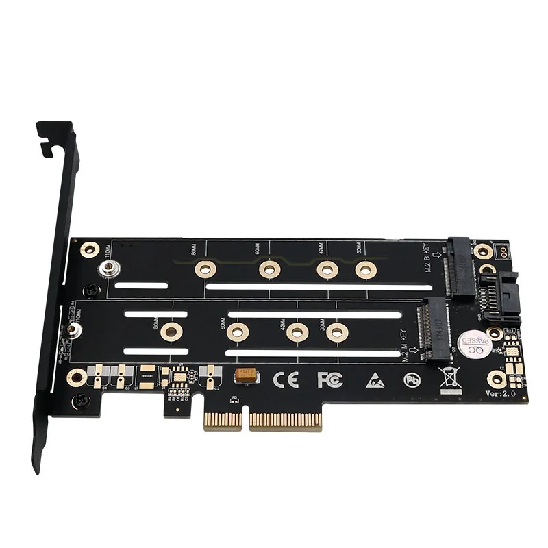 NGFF M2 SSD к PCI Express 4X SATA3 riser card адаптер PCIe M ключ B ключ двойной интерфейс карты для diy рабочего - Цвет: Черный