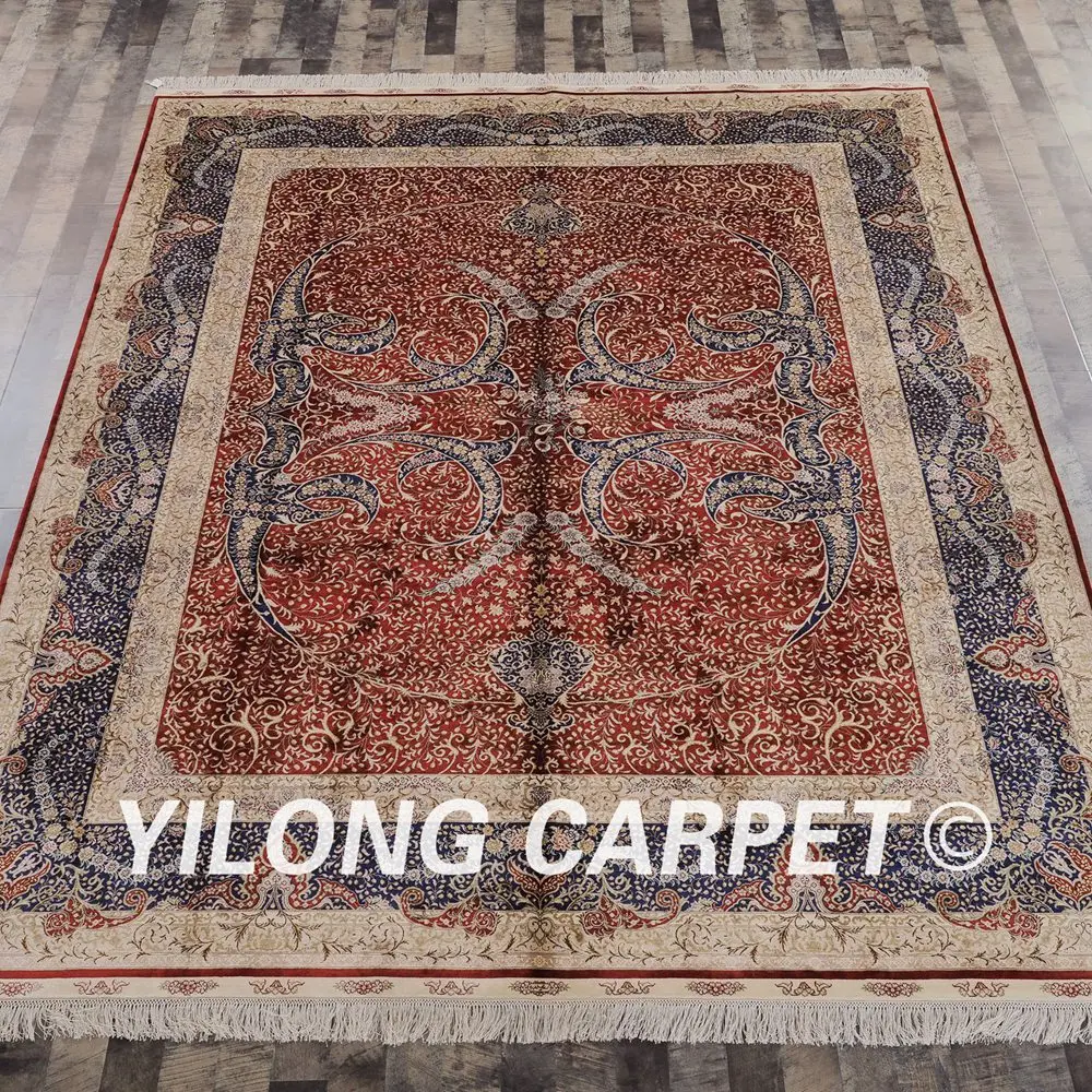 Yilong 8 'x 10' красный ручной УЗЕЛКОВЫЙ Тебризский шелковый ковер восточные