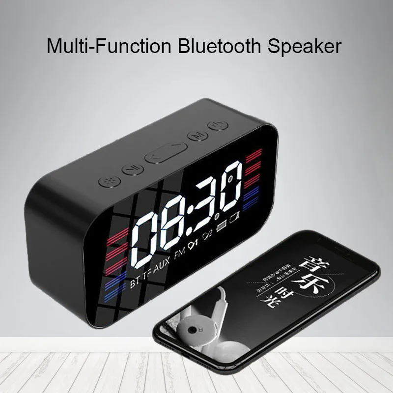 Bluetooth портативный беспроводной динамик супер бас музыкальное зеркало звуковой ящик время повтора будильника Поддержка TF карты FM радио Aux вход