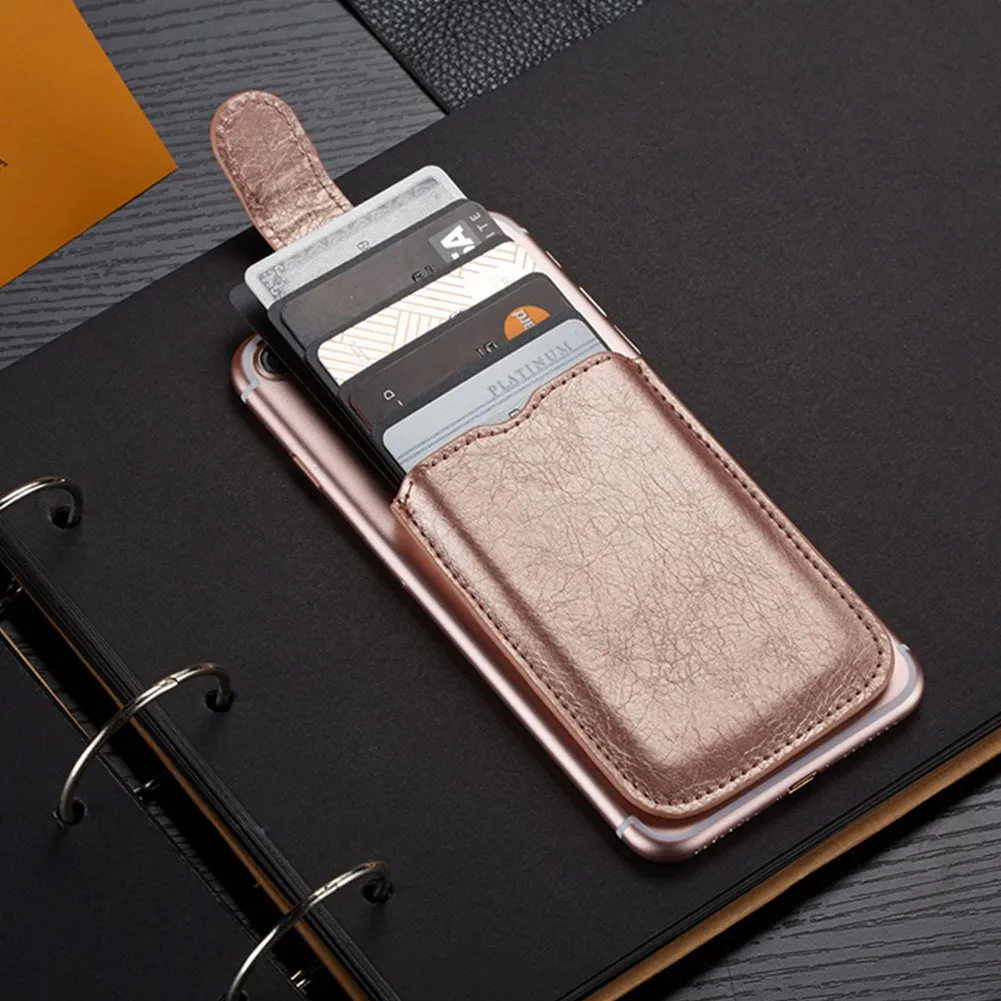Rose Gold Модный клейкий чехол-портмоне унисекс с держателем для мобильного телефона с карманом на заднем кармане, сумка для хранения из искусственной кожи - Цвет: Rose Gold