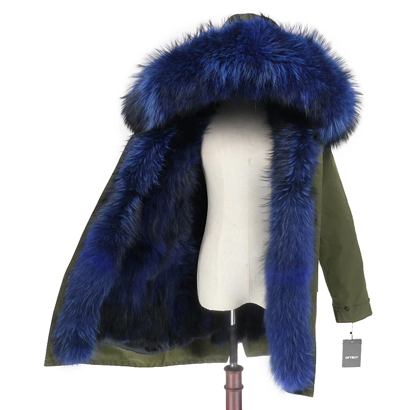 green light blue OFTBUY пальто из натурального меха енота, капюшон из лисьего меха, зимняя куртка, Женская длинная парка, водонепроницаемая верхняя одежда - Цвет: green light blue
