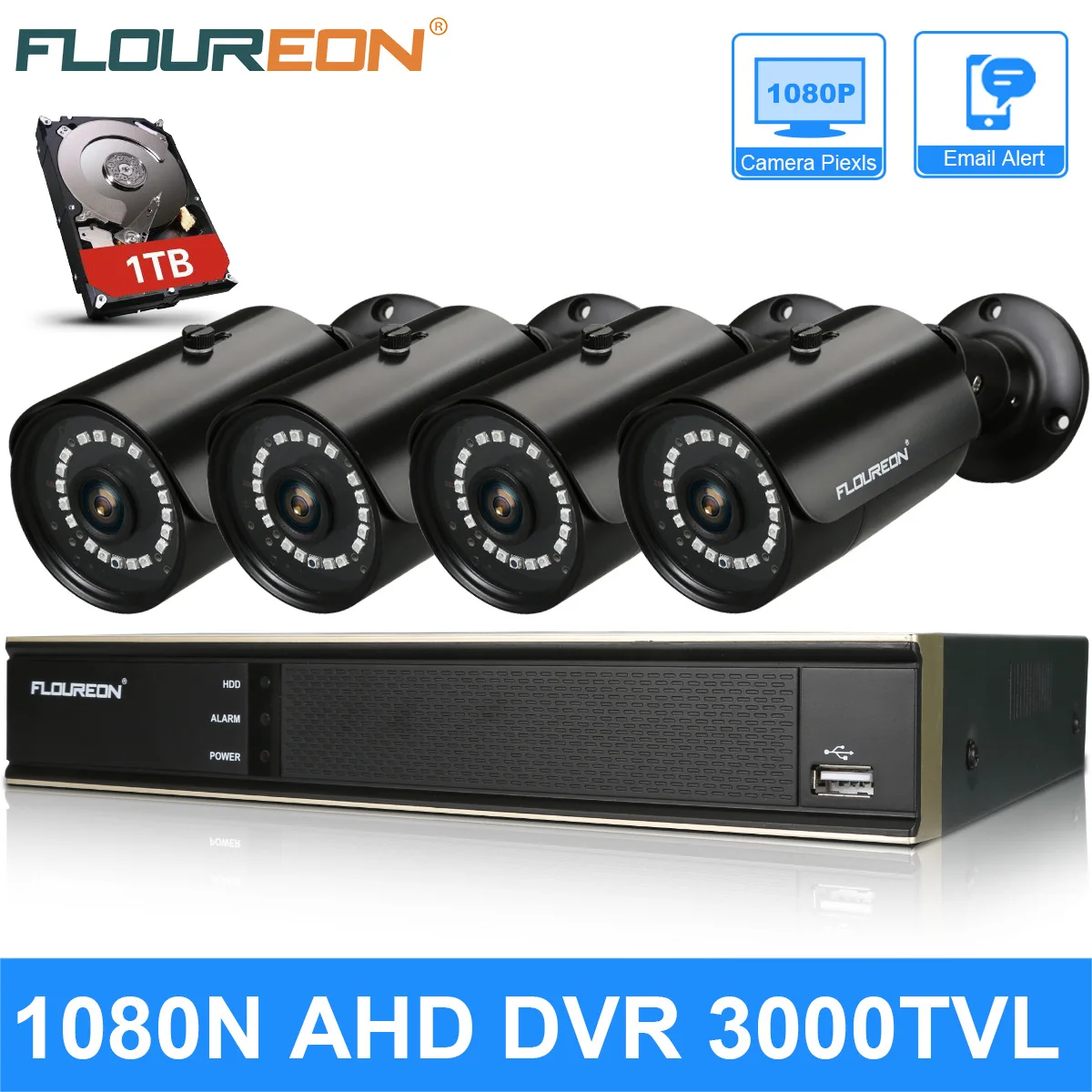 FLOUREON 1 X 8CH 1080P 5-в-1 DVR+ 4 X Открытый 2000TVL пуля Камера видеонаблюдения Системы 1.3MP Камера домашний комплект безопасности ЕС