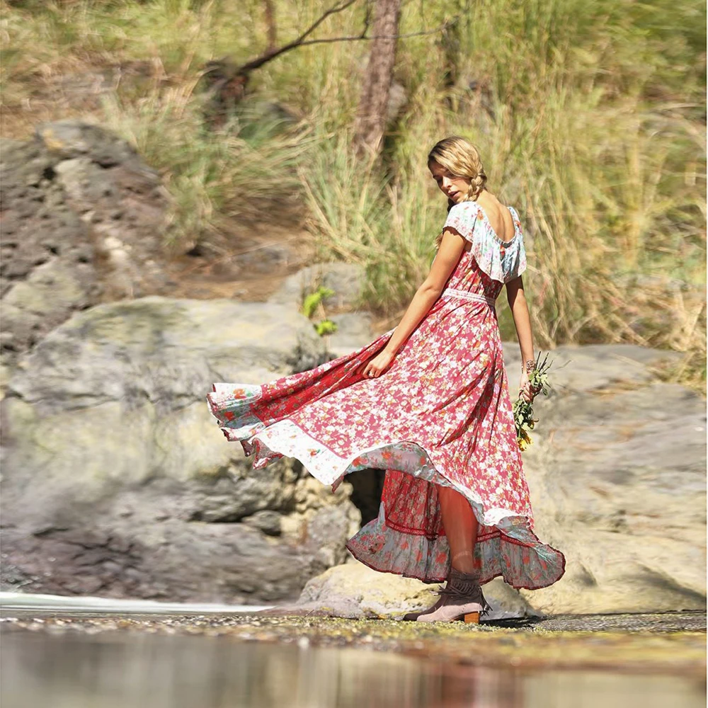 2019 летнее Новое богемное платье розовое с короткими рукавами и принтом|Женские