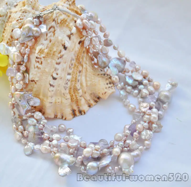 

Z6938 5Strds 24mm lavender baroque keshi pearl necklace 20inch
