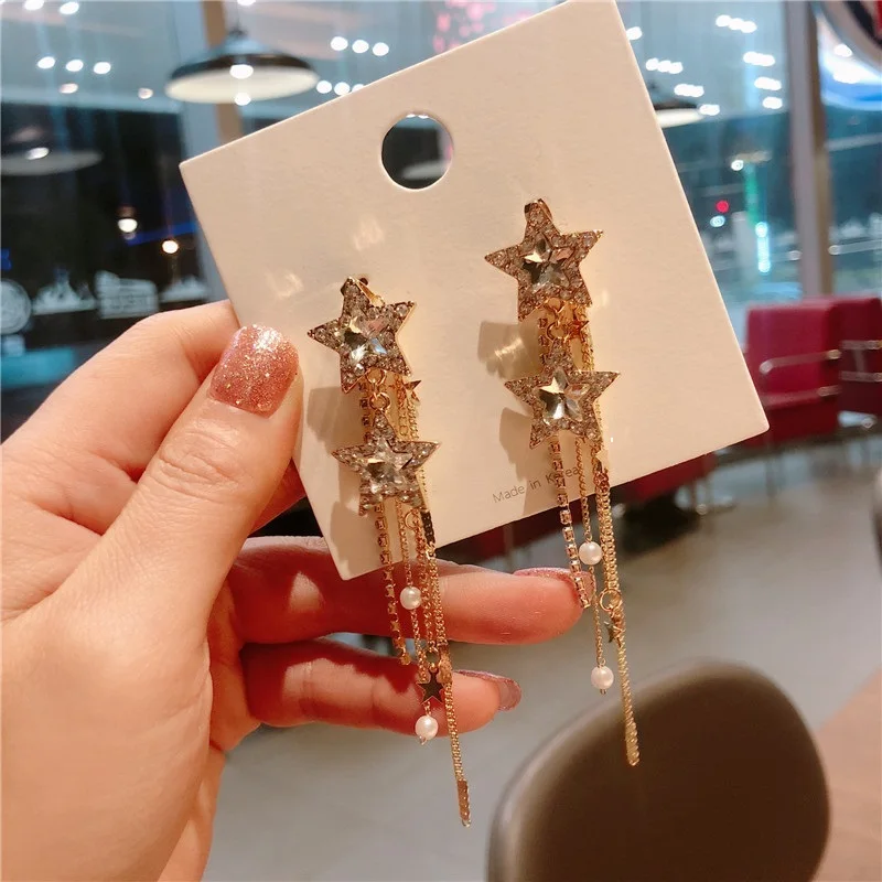 Корейские модные ювелирные изделия темперамент звезда CZ Кристалл серьги с