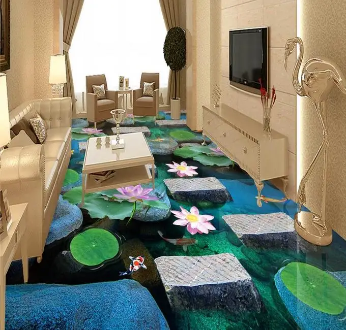 

Custom tile flooring bathroom Stone walkway river water 3d floor stickers waterproof soundproofing self-adhesive floor