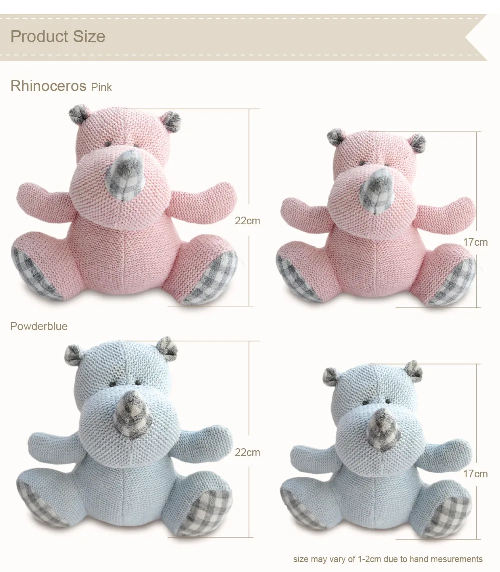 Роскошная мягкая вязаная игрушка-Зверюшка носорог очаровательная Детская кукла