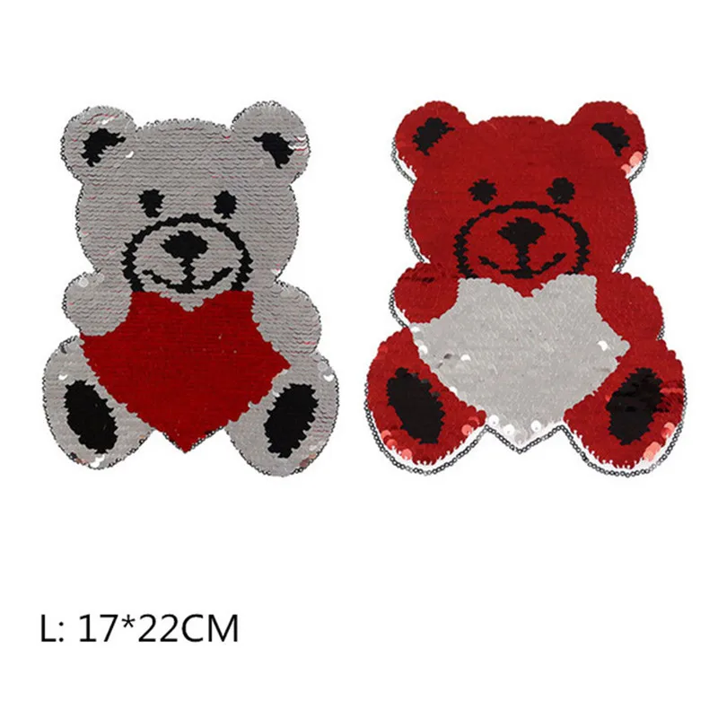 DoreenBeads Мода Красный Фуксия милый медведь в форме животных блестками Реверсивный изменение цвета патч ручной работы футболка платье аксессуар - Цвет: red size L