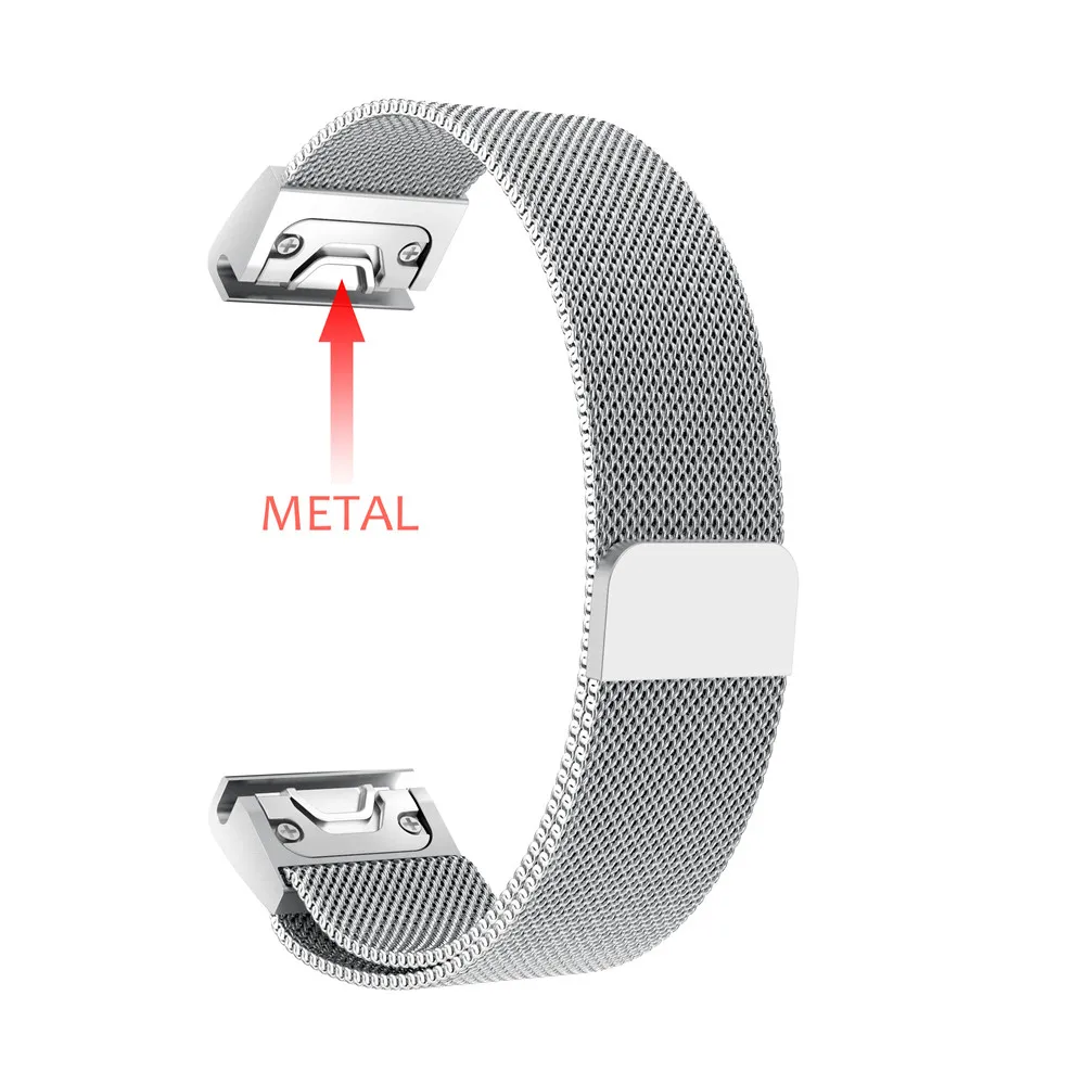 Серебристый Миланский Магнитный Быстрый easyFit металлический ремешок из нержавеющей стали для Garmin Fenix 6S 6X6 Pro 5/5s/5X Plus/Forerunner 935 - Цвет: Серебристый
