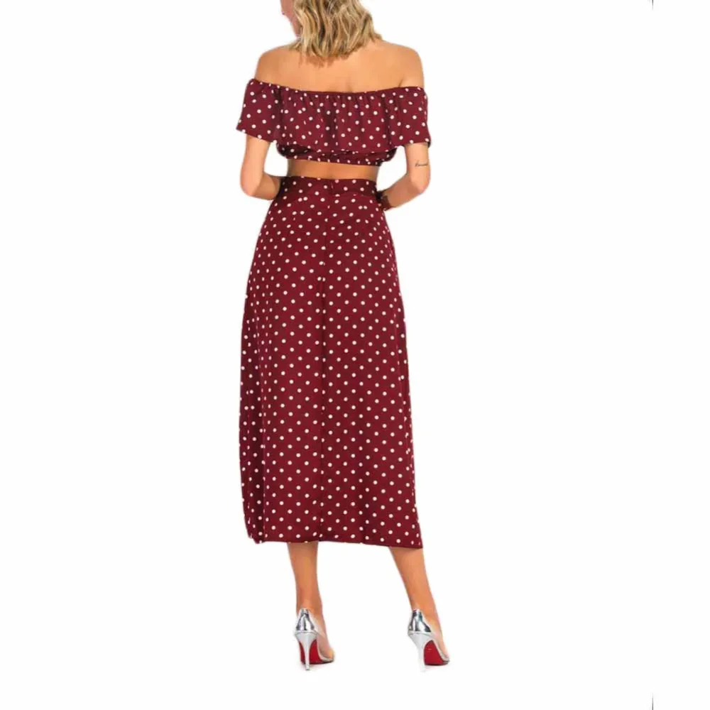 Для женщин 2018 с открытыми плечами красный винтаж в горошек длинное платье летние