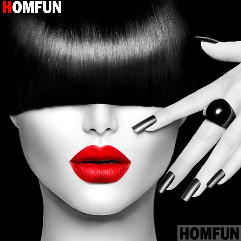 Алмазная живопись HOMFUN красные губы алмазная вышивка с полными