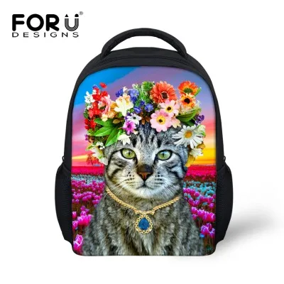 FORUDESIGNS/Детский Школьный рюкзак, сумка для девочек, милая Цветочная кошка школьная сумка для детей, Mochila, детский сад, мини-книжные сумки