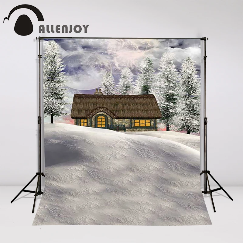 Рождественский детский фон для фотосъемки Снежный дом зимняя Луна Виниловый