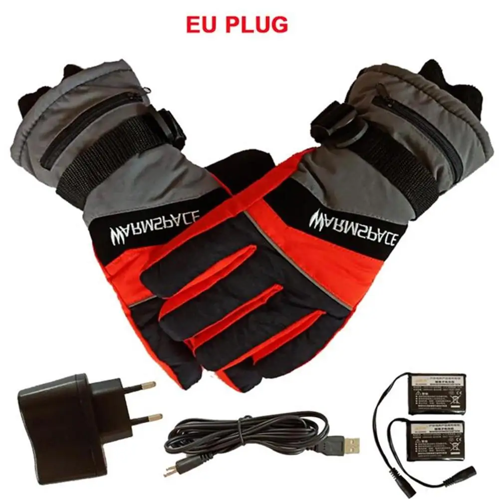 orange EU Plug Зимние USB грелки для рук, электрические тепловые перчатки, перезаряжаемая батарея, перчатки с подогревом, перчатки для велоспорта, мотоцикла, велосипеда, лыжные перчатки унисекс - Цвет: orange EU Plug