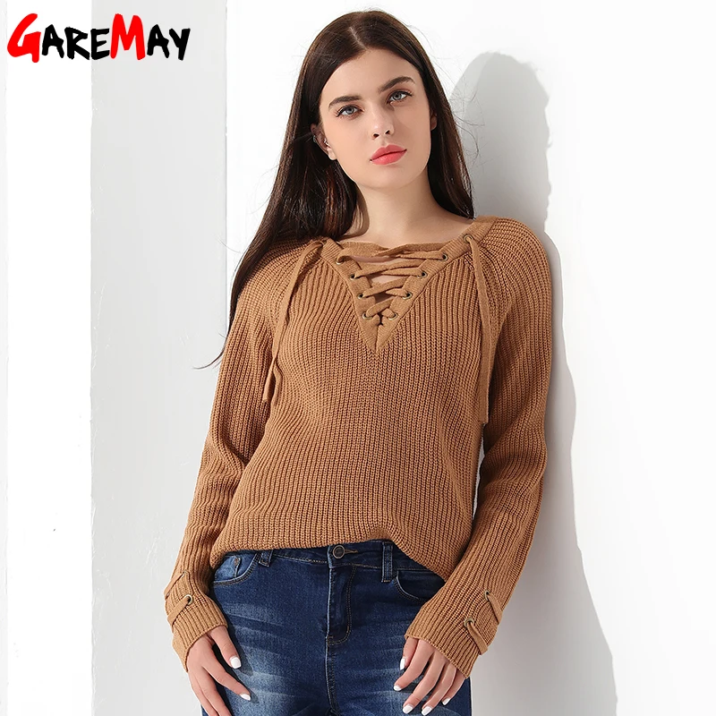 Sweater Women Pullover Long Sleeve Knitted jumper Sexy Tops Winter Women's Sweaters Knitwear Pull Femme Hiver 2022 GAREMAY | Женская