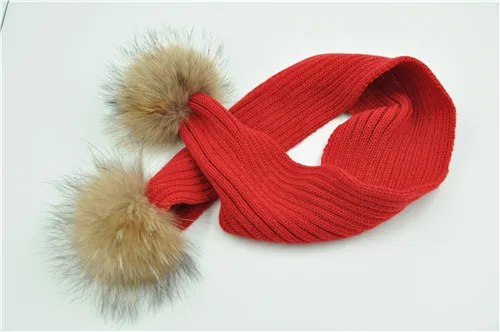 Red natural fur Зима Детские Теплый шарф прекрасный натуральным мехом Pom Вязаная вязаный крючком шарф Для детей мальчиков кольца для девочек Теплые шарфы - Цвет: Red natural fur