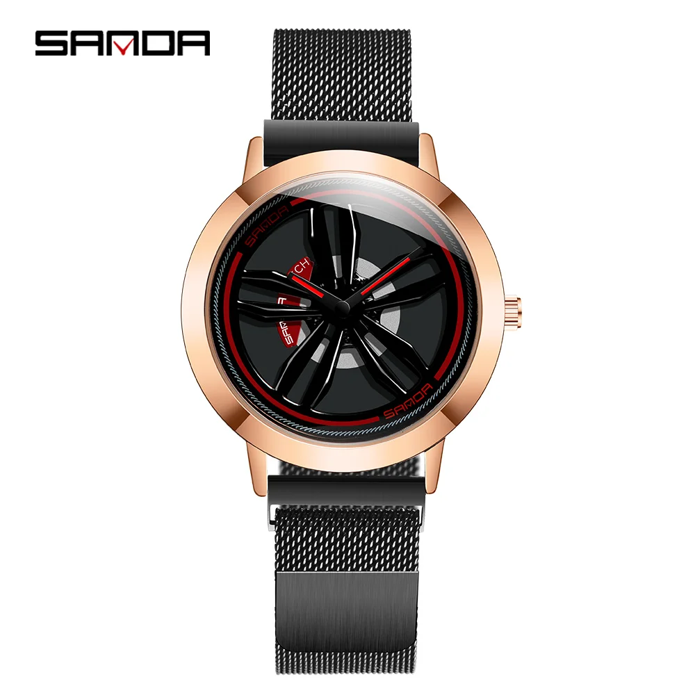 Sanda reloj hombre net с мужскими часами новая версия turn of The Times Корейская версия с магнитной пряжкой трендовые автомобильные колеса кварцевые часы - Цвет: Rose golden