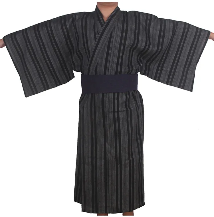 

Autumn Traditional Japanese Kimono Pajamas Costume with obi Men bathroom spa robe Cotton dressing gown Men Home Loungewear 06250