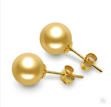 

real natural big Natural seawater Nanyang gold pearl earrings white nail earrings anti allergy special anime American style lad