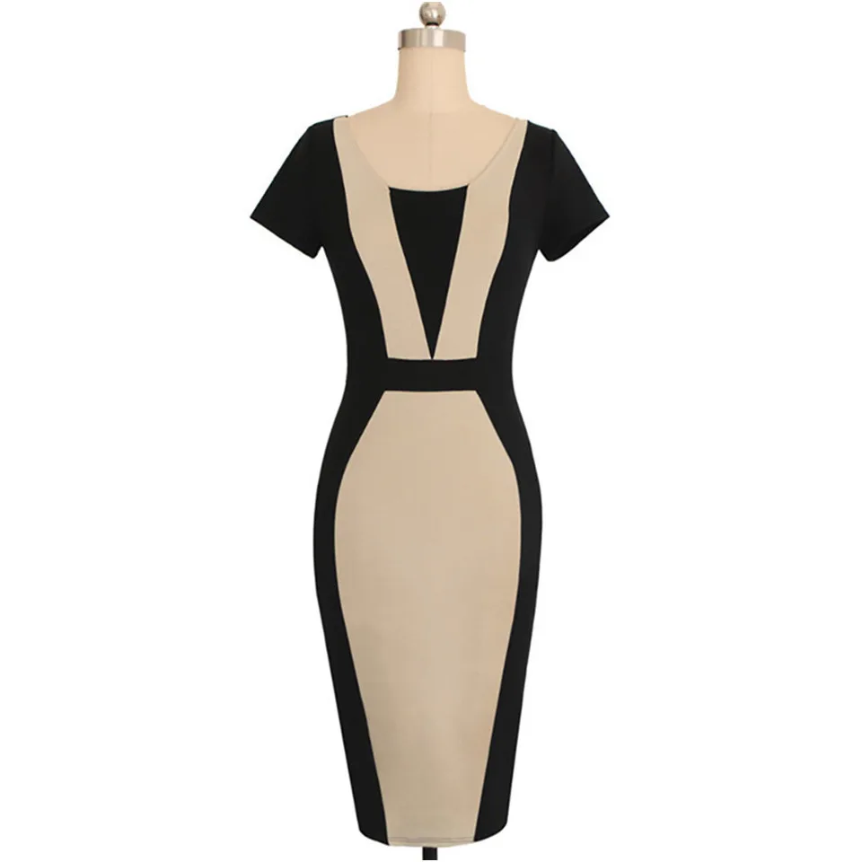 Дамы Вечерние Платья Летние de Verano лоскутное короткий рукав Работа Карандаш