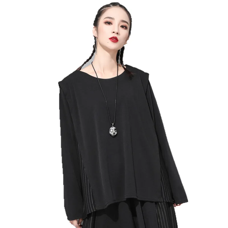 

JQISGKVO 19001 women's T SHIRTS GIRL T-SHIRT spring new long-sleeved T-shirt striped stitching round neck shirt