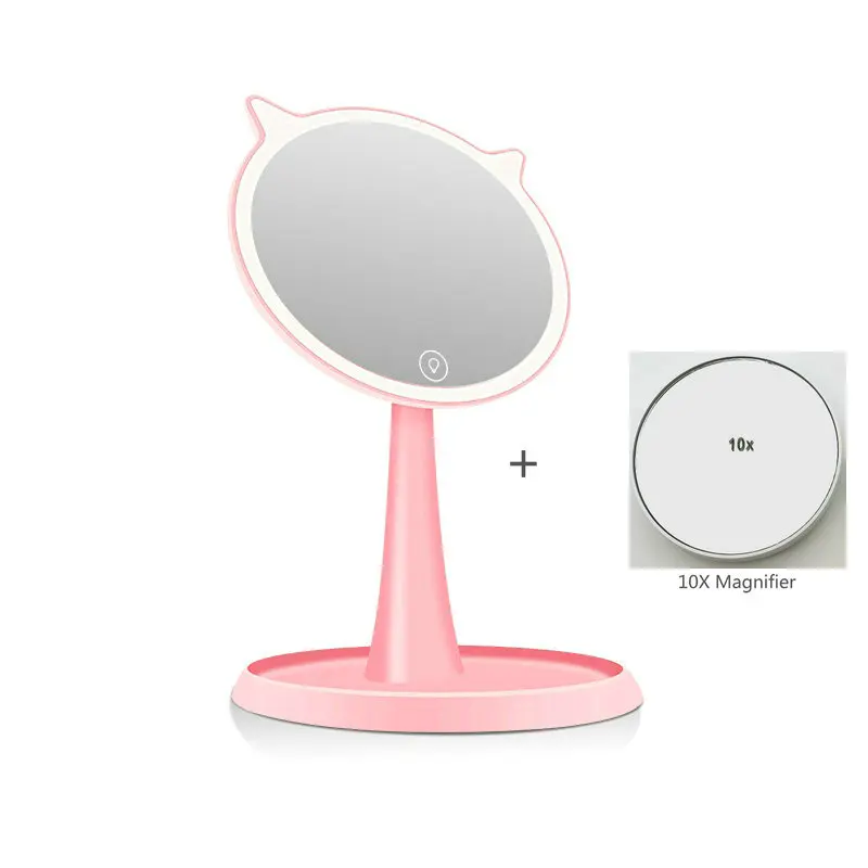 pink with magnifier Светодиодный сенсорный экран, зеркало для макияжа, светодиодный светильник, профессиональное косметическое зеркало, 10X увеличительное косметическое компактное зеркало - Цвет: pink with magnifier