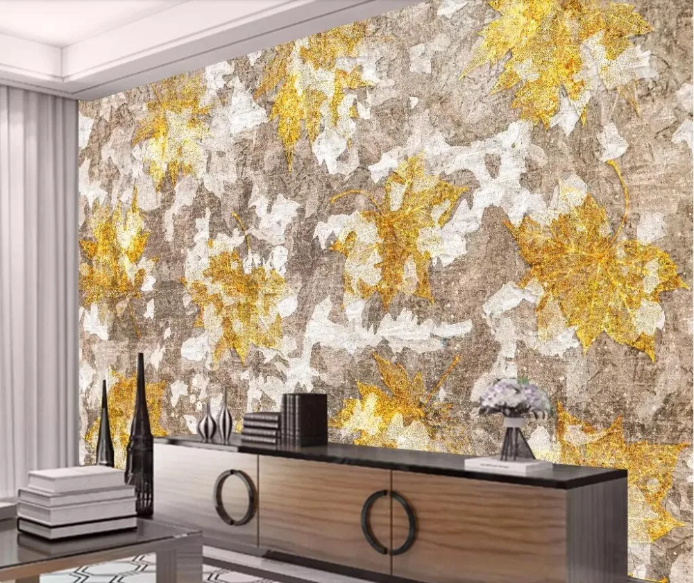Фотообои на заказ 3D Золотой лист Современная Скандинавская фоновая стена |