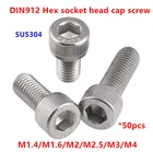 50 шт. DIN912 M1.4 M1.6 M2 M2.5 M3 M4 Шестигранная головка с шестигранной головкой болты