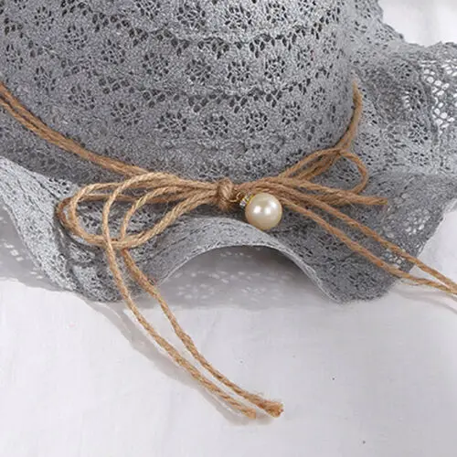 

Kids Girls Holiday Travel Straw Hats Pearl Wide Brim Hat Breathable Children Summer Sun Hat new