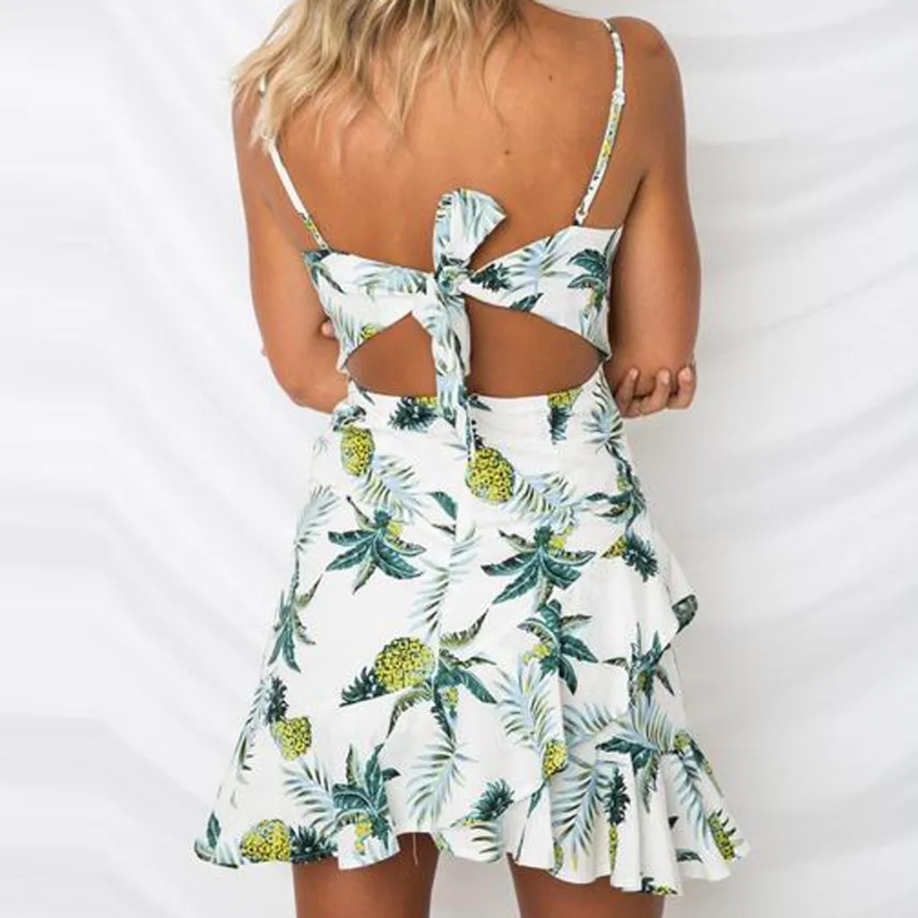 2019 Летние Гавайские женские платья сексуальное платье на бретельках с фруктовым