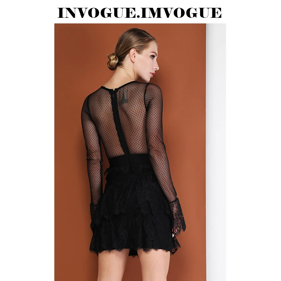 INVOGUE. Женское кружевное мини платье ivogue черное облегающее с круглым вырезом и