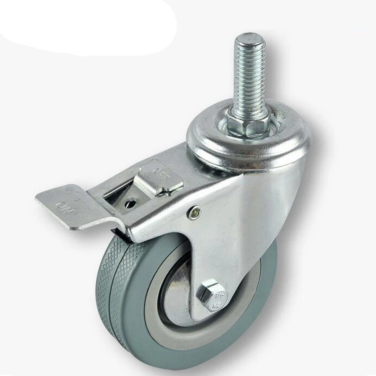 

1PCS 3" 75mm x 21mm Diameter Rubber Wheel M8/10/12 x 30mm Threaded Swivel Caster w Brake 360 Degree Rotation