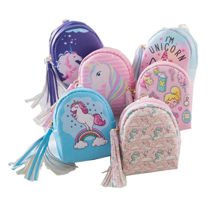 

M025 Cute Women Purses Digital Printing Unicorn Design Tassel Pendant Rainbow Horse Coin Purse Key Card Bag Wholesale