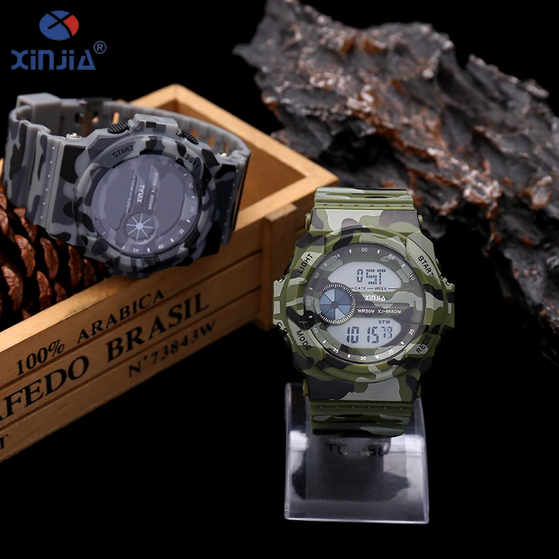 XINJIA мужские модные спортивные камуфляжные часы лучший бренд класса люкс 50 м Dive ELD