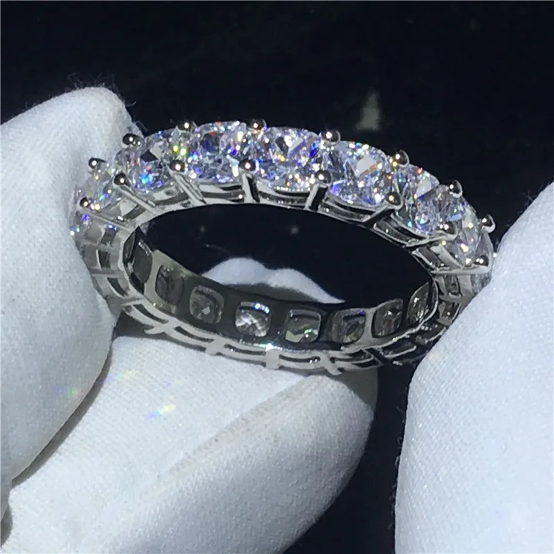 Eternity Promise ring Silver color Cushion cut AAAAA Cz Stone Engagement wedding band for women Men Party jewelry | Украшения и