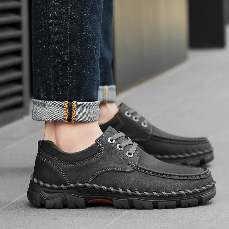 Men shoes Large size (38-46) England Outdoor Casual Shoes non-slip wear-resistant High Quality leather men's | Обувь
