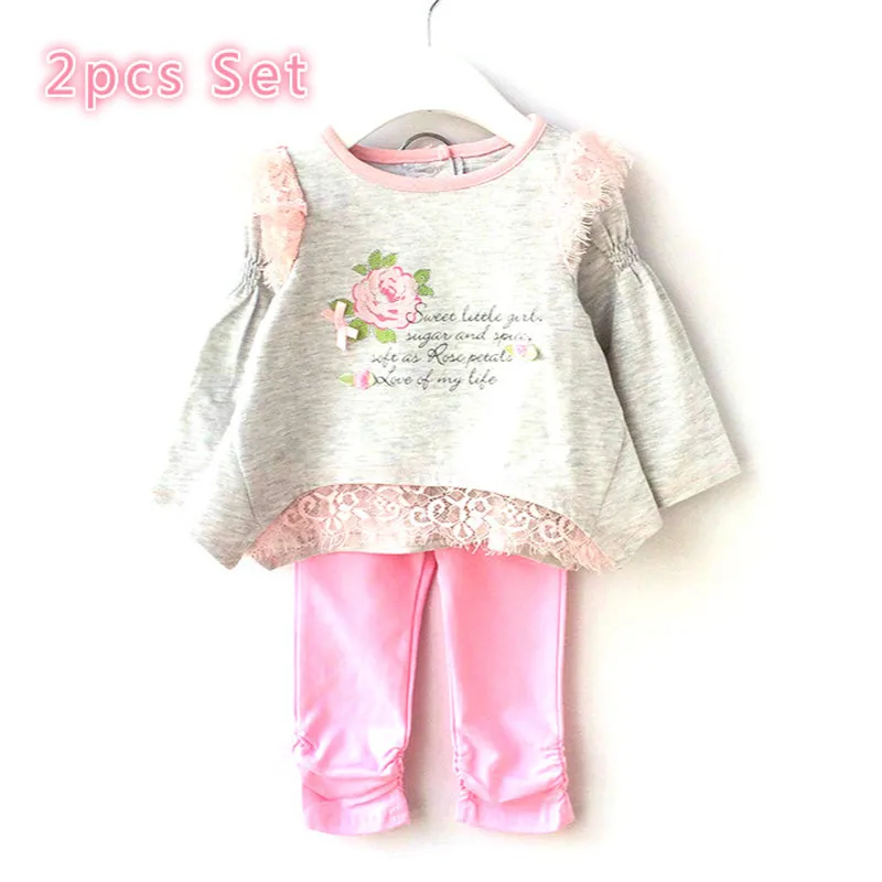 

2016 New Baby clothes flower pattern love heart outer clothing suit long-sleeved princess dress + legging children Clothes 9-24M