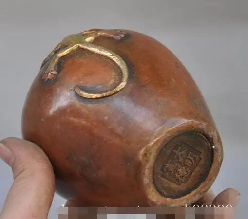 S2679 Китайский Фэншуй Бронзовый позолоченный геккон зверь счастливый статуя