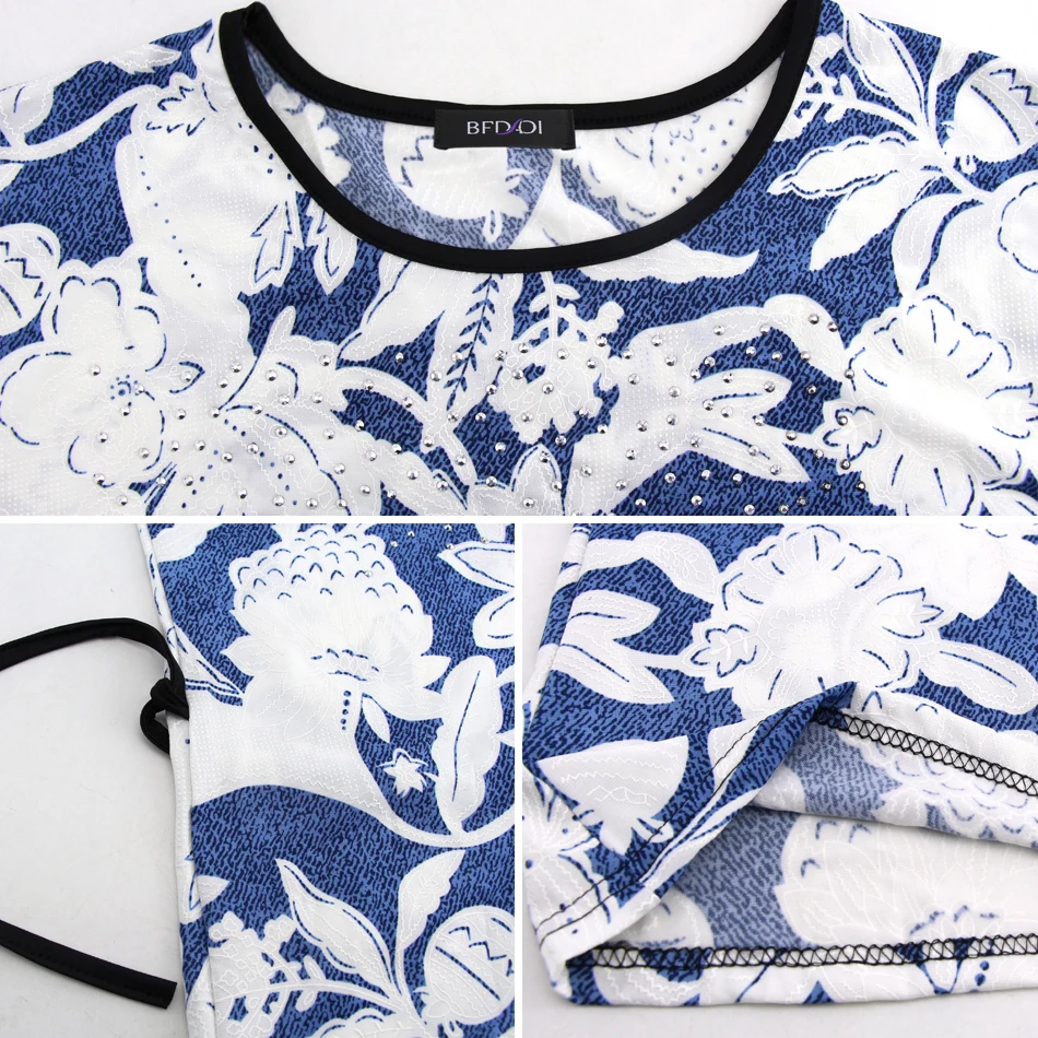 BFDADI Women Shirt 2020 Fashion printing Casual 3/4 Sleeve Loose String belt Long Tops Ladied Clothes Plus size 7800 | Женская одежда