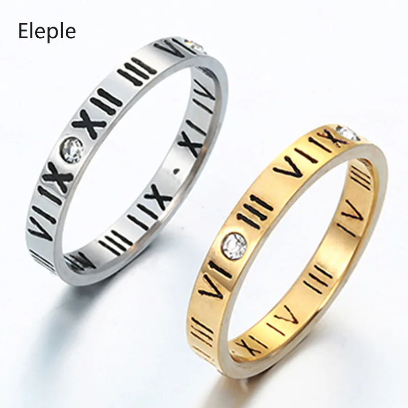 Кольца из нержавеющей стали Eleple Roman Number для влюбленных креативный мелкий циркон