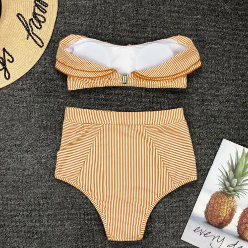 

Sexy Women Bikini Set Striped Swimsuit High Waist Swimwear Bathing Suit Beach S-L