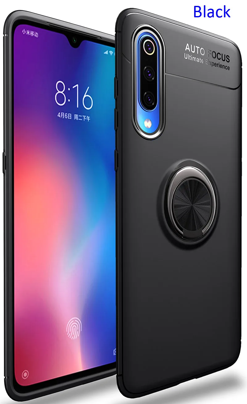 Магнитный чехол для автомобиля для Xiao mi 9 mi 8 SE mi A2 Lite Red mi Note 7 6 5 Pro 7A держатель кронштейн мягкое кольцо из ТПУ держатель для пальца - Цвет: Black