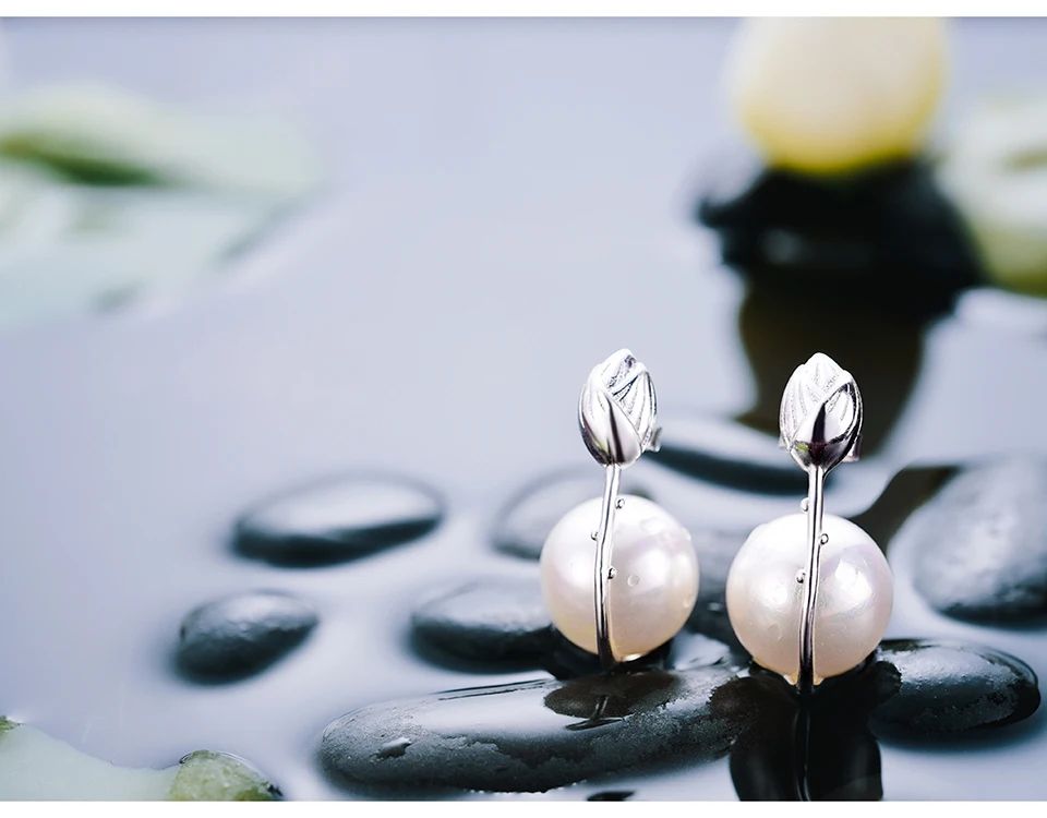 Женские серьги с лотосом Lotus Fun, изящные серьги-подвески с цветком и перламутром, ювелирное изделие ручного изготовления из настоящего серебра 925 пробы