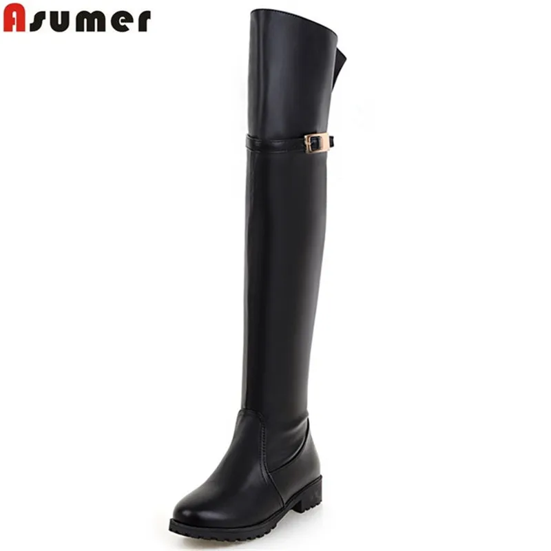 

ASUMER new arrive women boots fashion black brown high quality pu zipper lady over the knee boots low heels big size 33-43