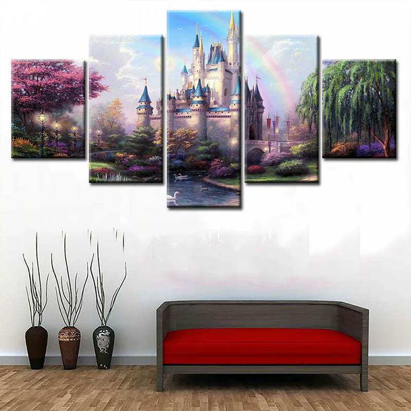 Холст картины модульная плакат Wall Art 5 шт. замок аниме рама для пейзажа Картины HD